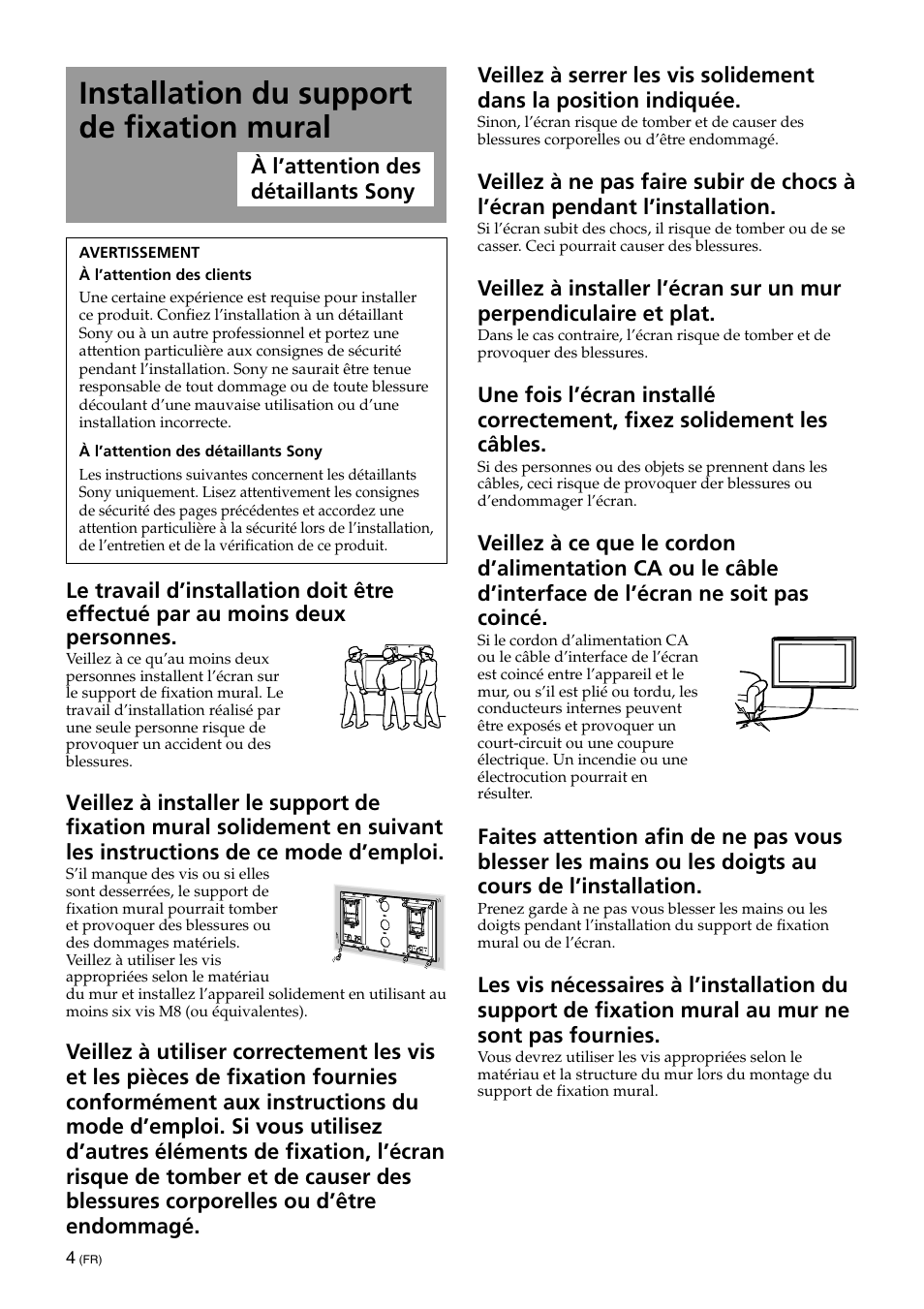 Installation du support de fixation mural | Sony SU-XWQ005 User Manual | Page 18 / 40