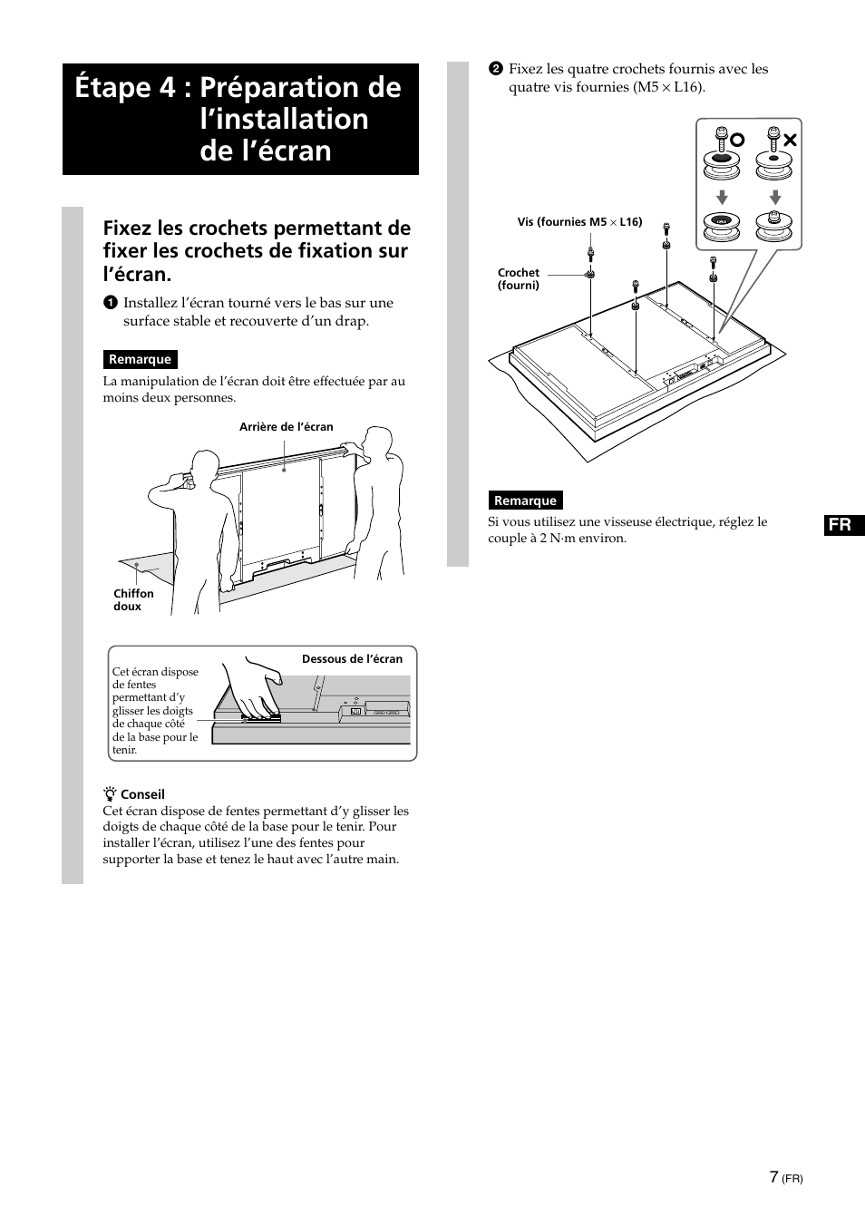 Étape 4 : préparation de l’installation de l’écran | Sony SU-XWQ005 User Manual | Page 21 / 40