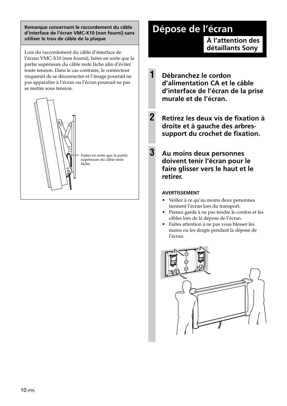 Dépose de l’écran, Dépose de l’écran 1 | Sony SU-XWQ005 User Manual | Page 24 / 40