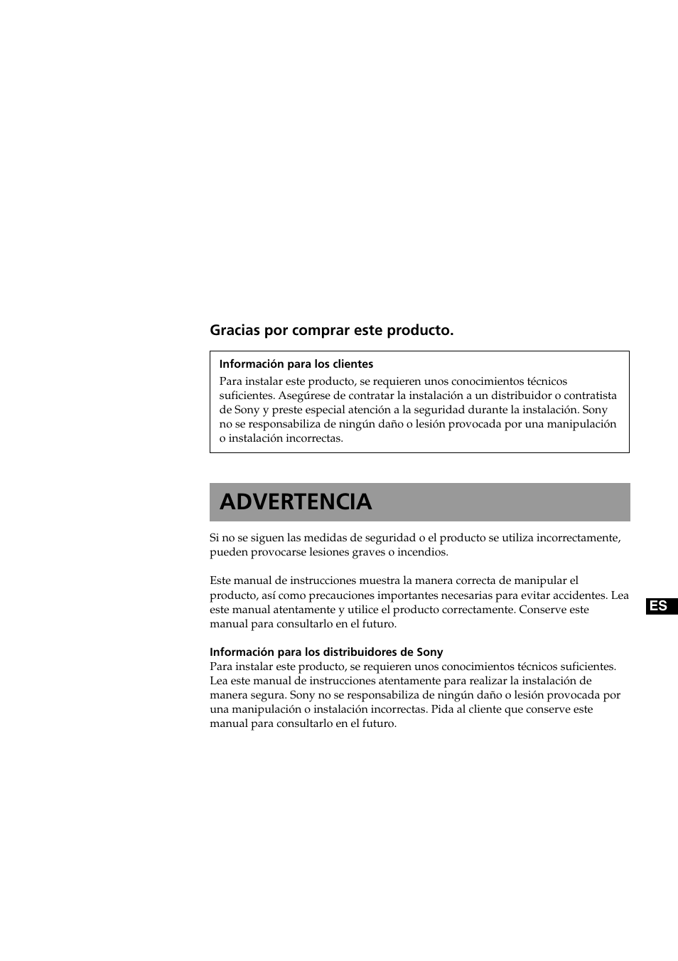 Advertencia | Sony SU-XWQ005 User Manual | Page 27 / 40