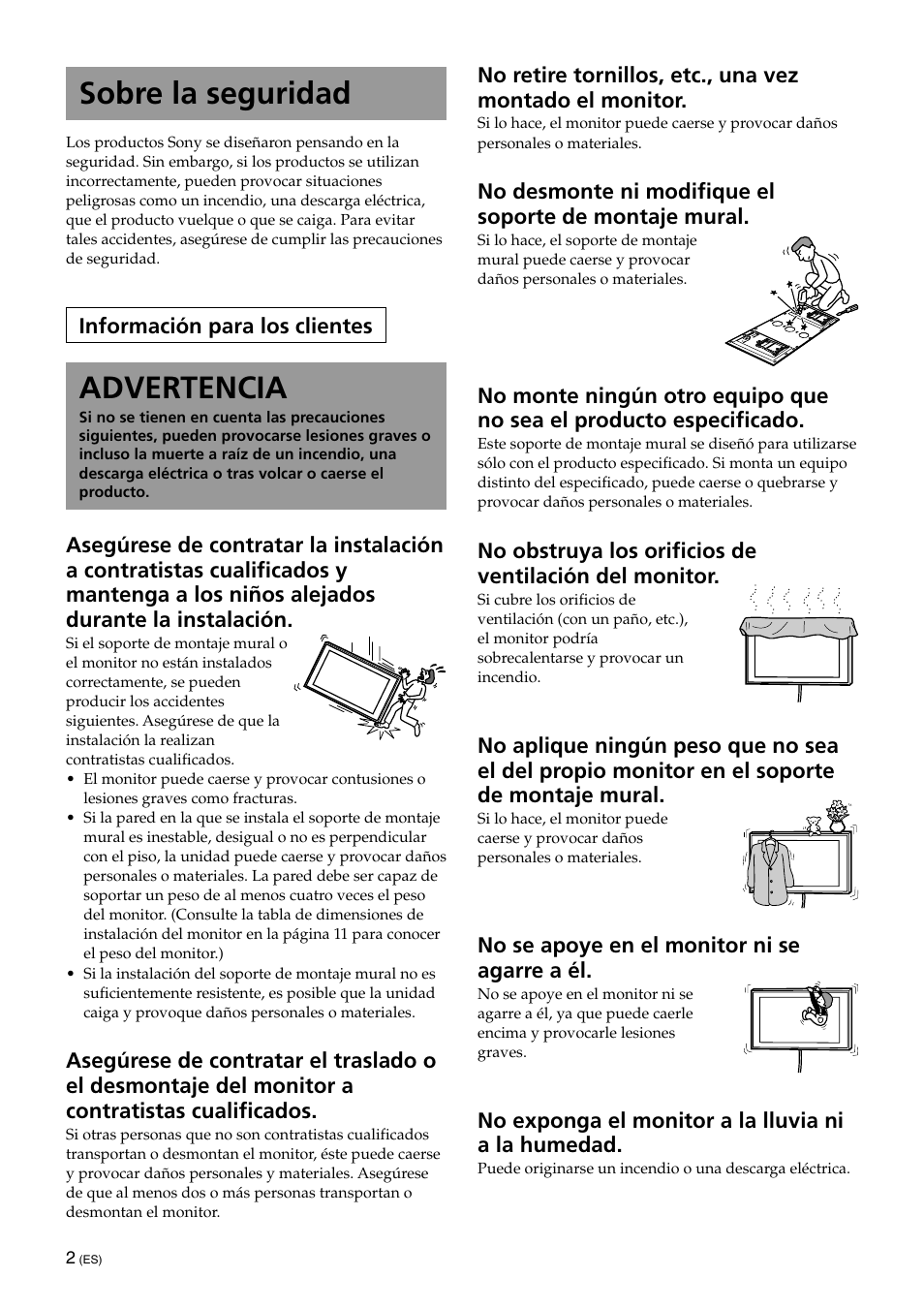 Sobre la seguridad, Advertencia | Sony SU-XWQ005 User Manual | Page 28 / 40