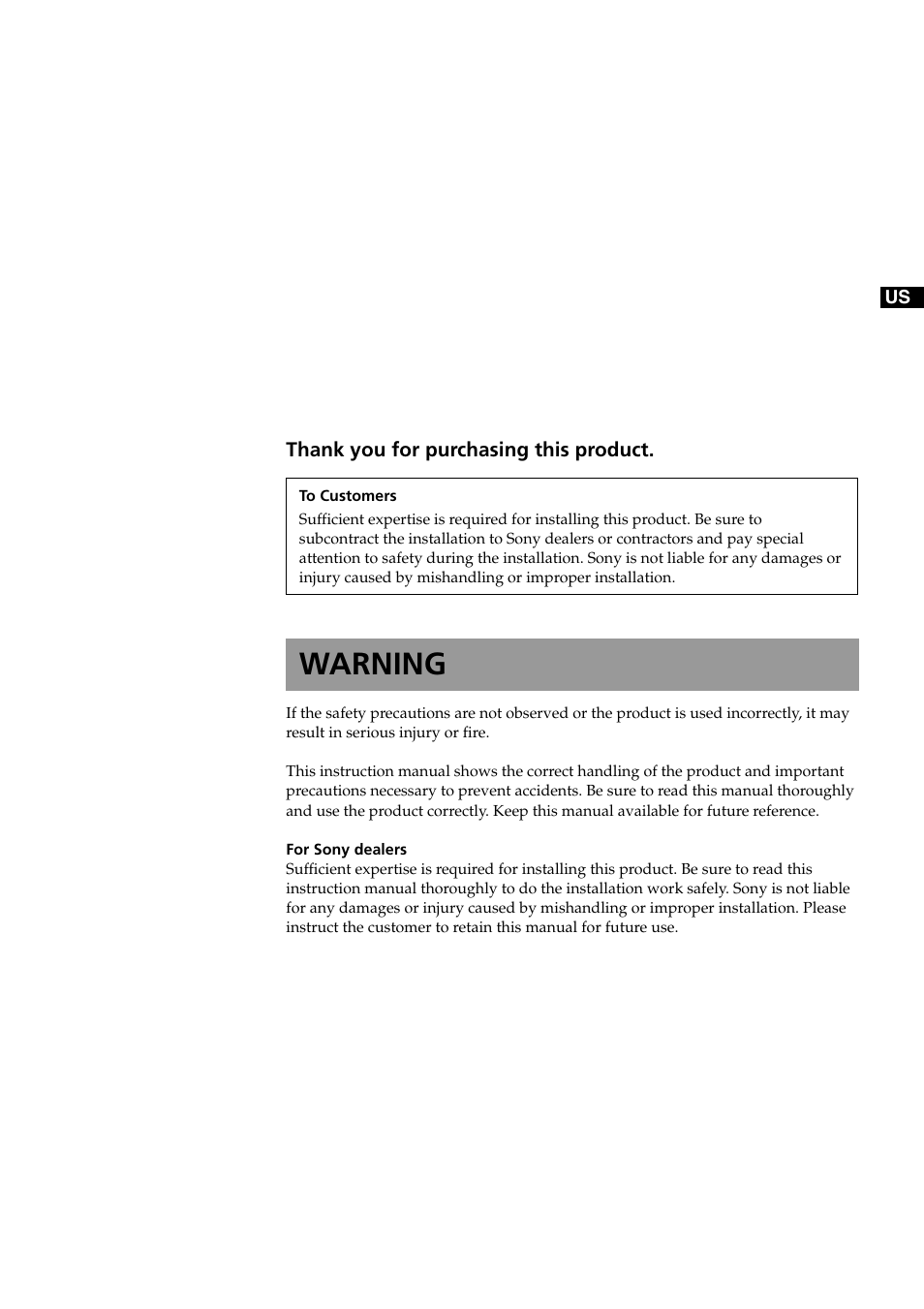 Warning | Sony SU-XWQ005 User Manual | Page 3 / 40