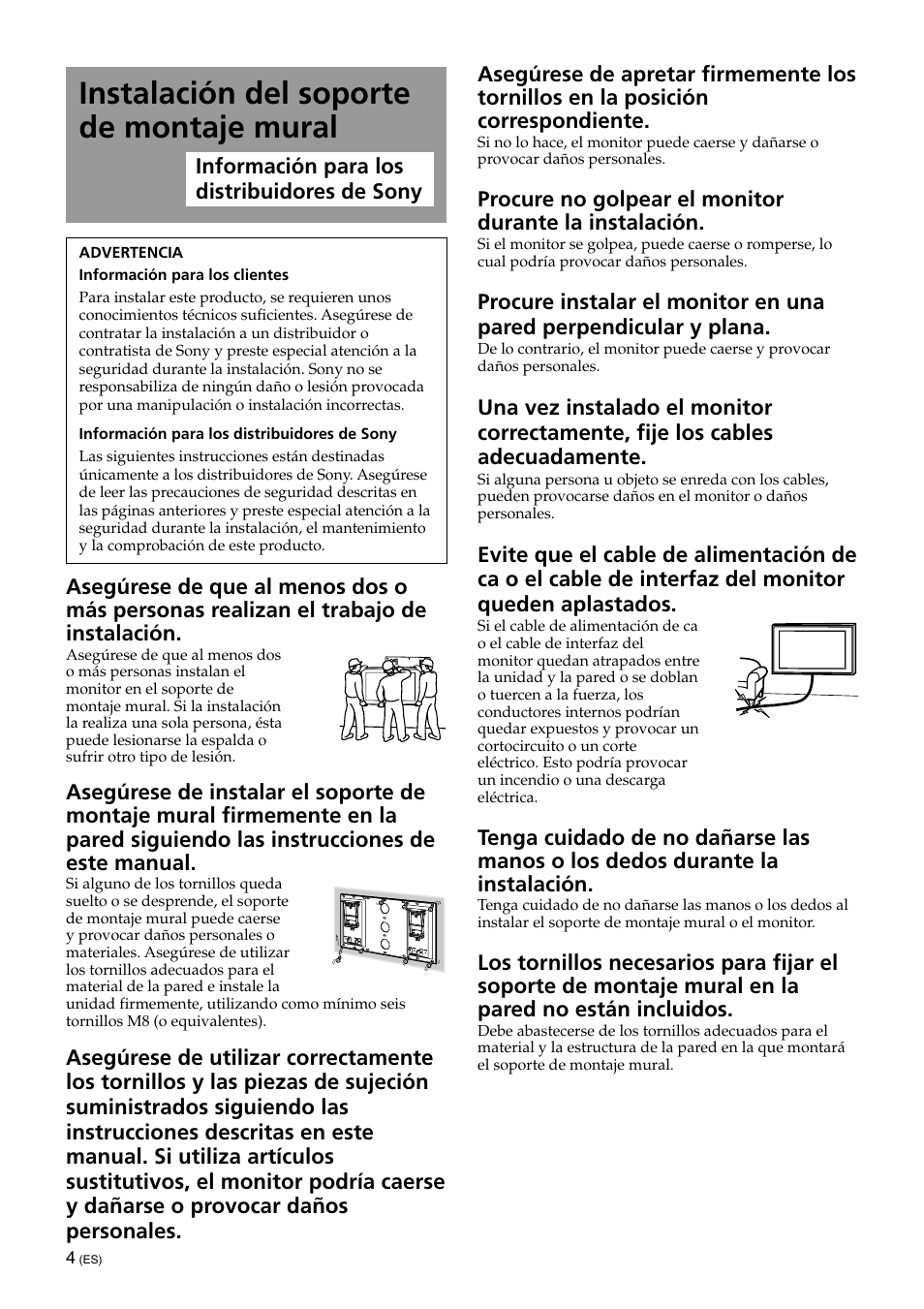 Instalación del soporte de montaje mural | Sony SU-XWQ005 User Manual | Page 30 / 40