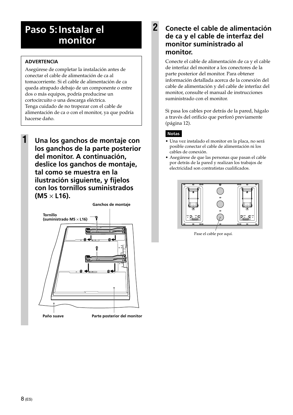 Paso 5: instalar el monitor | Sony SU-XWQ005 User Manual | Page 34 / 40