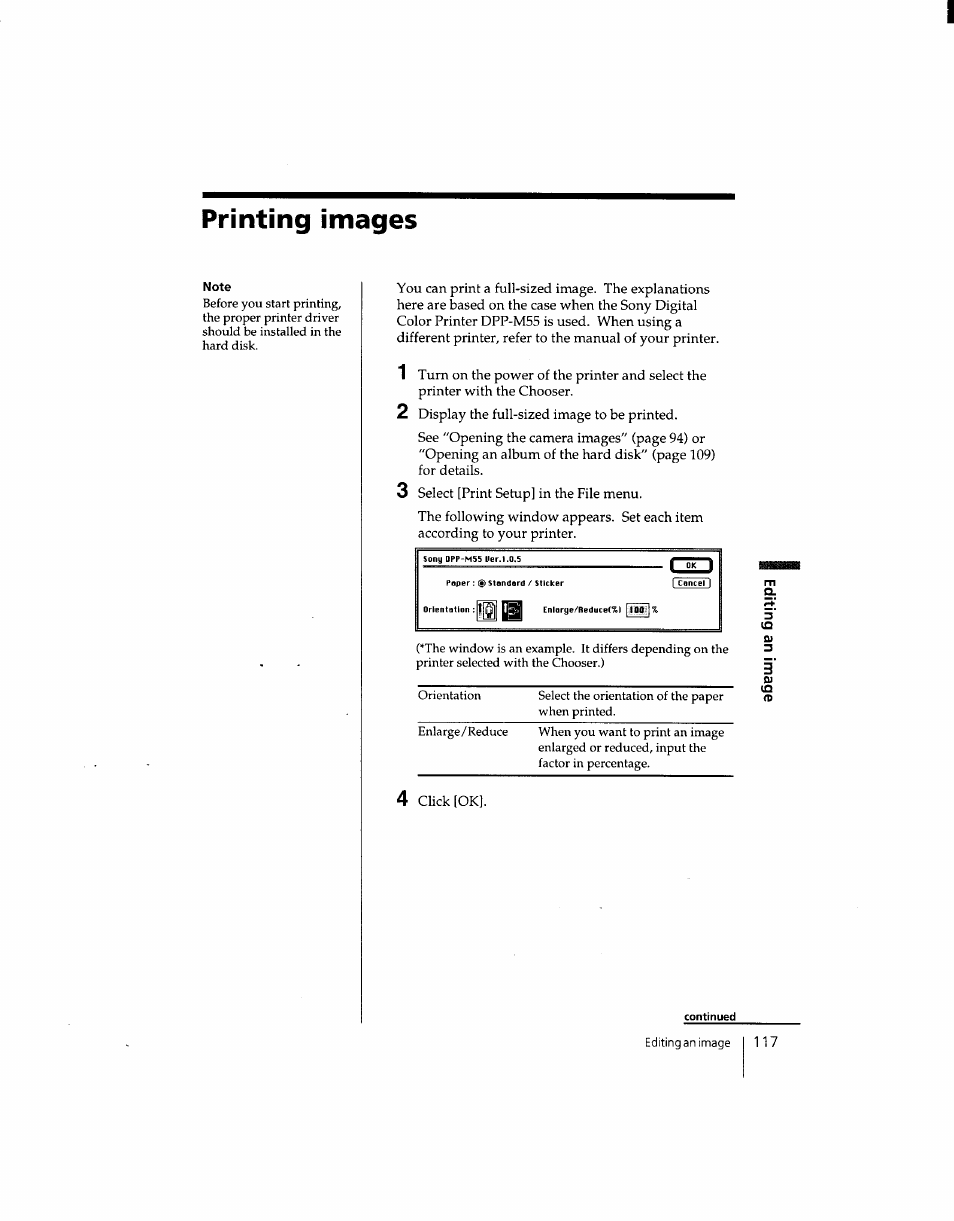 Printing images | Sony DSC-F1 User Manual | Page 117 / 127