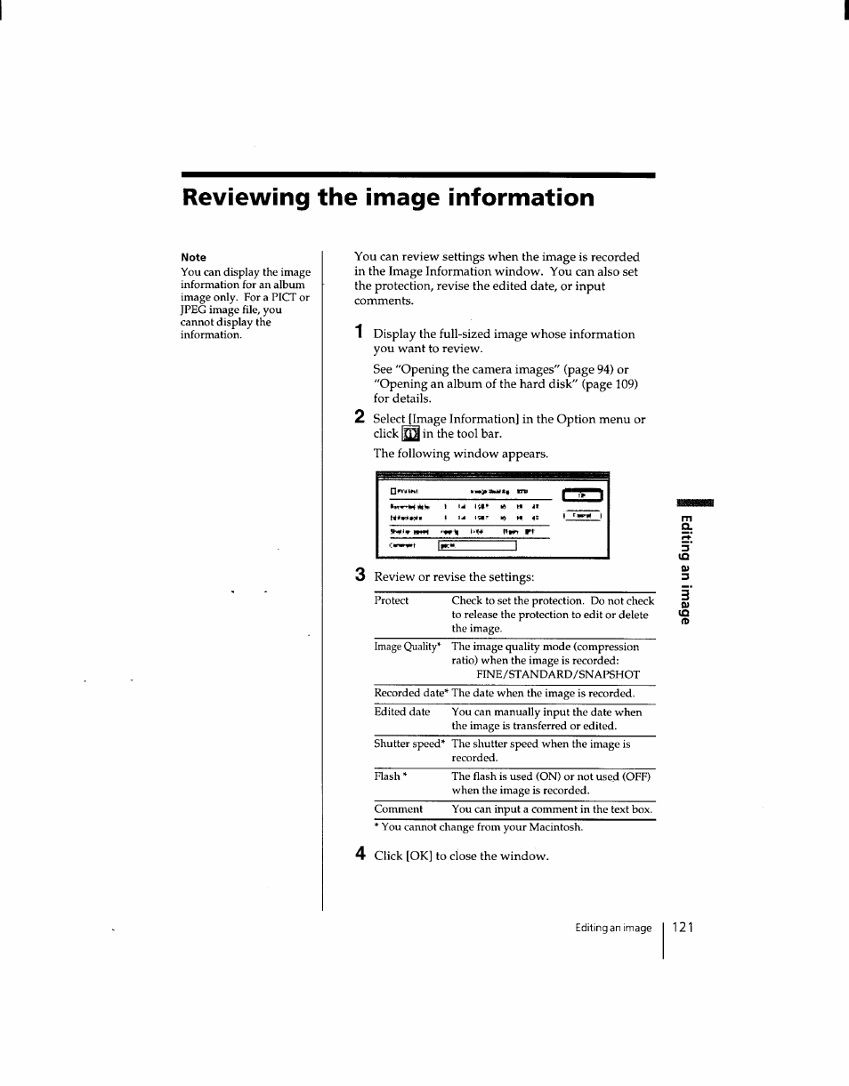 Reviewing the image information | Sony DSC-F1 User Manual | Page 121 / 127