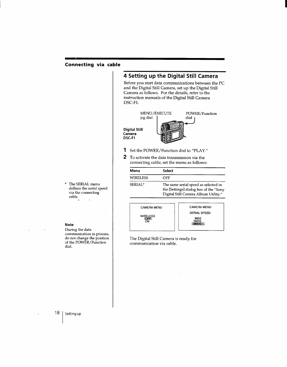 4 setting up the digital still camera | Sony DSC-F1 User Manual | Page 18 / 127
