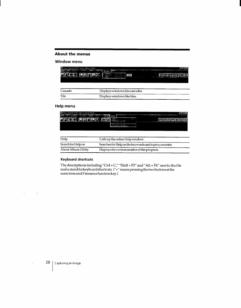 Keyboard shortcuts | Sony DSC-F1 User Manual | Page 27 / 127