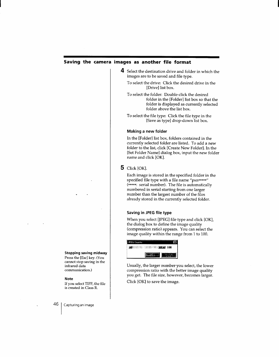 Making a new folder, Saving in jpeg file type | Sony DSC-F1 User Manual | Page 45 / 127