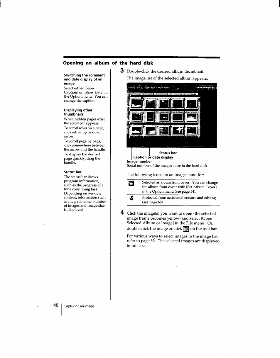 Opening an album of the hard disk | Sony DSC-F1 User Manual | Page 47 / 127