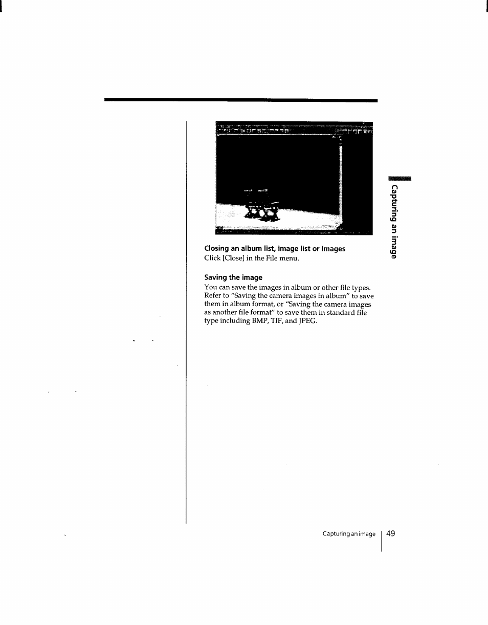 Closing an album list, image list or images, Saving the image, Sorting the images | Sony DSC-F1 User Manual | Page 48 / 127