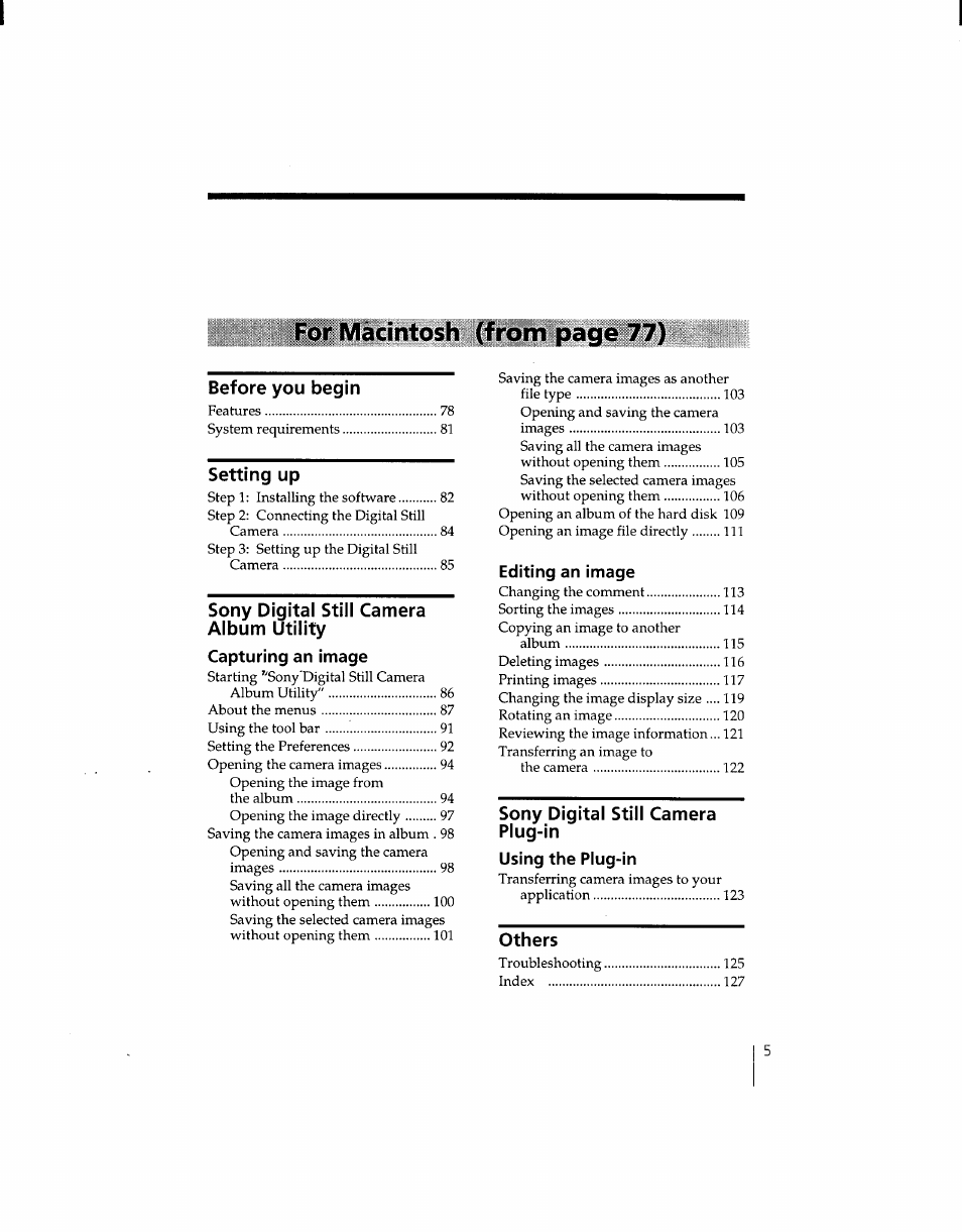 For macintosh (from page 77) | Sony DSC-F1 User Manual | Page 5 / 127