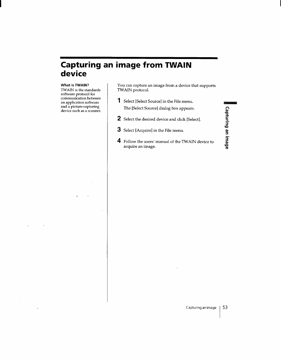 Capturing an image from twain device, Capturing an image from twain, Device | Sony DSC-F1 User Manual | Page 52 / 127