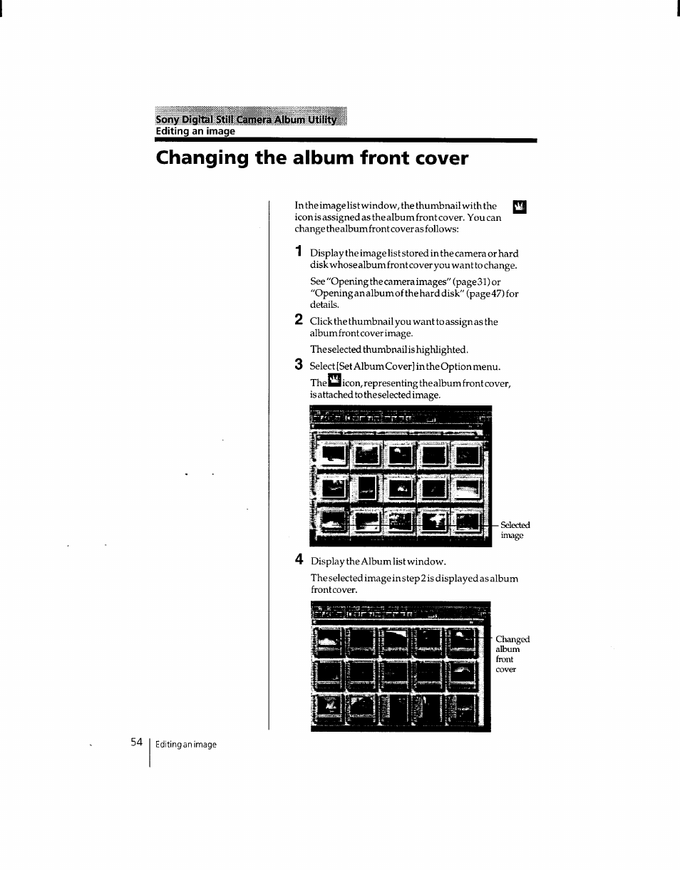 Changing the album front cover | Sony DSC-F1 User Manual | Page 53 / 127