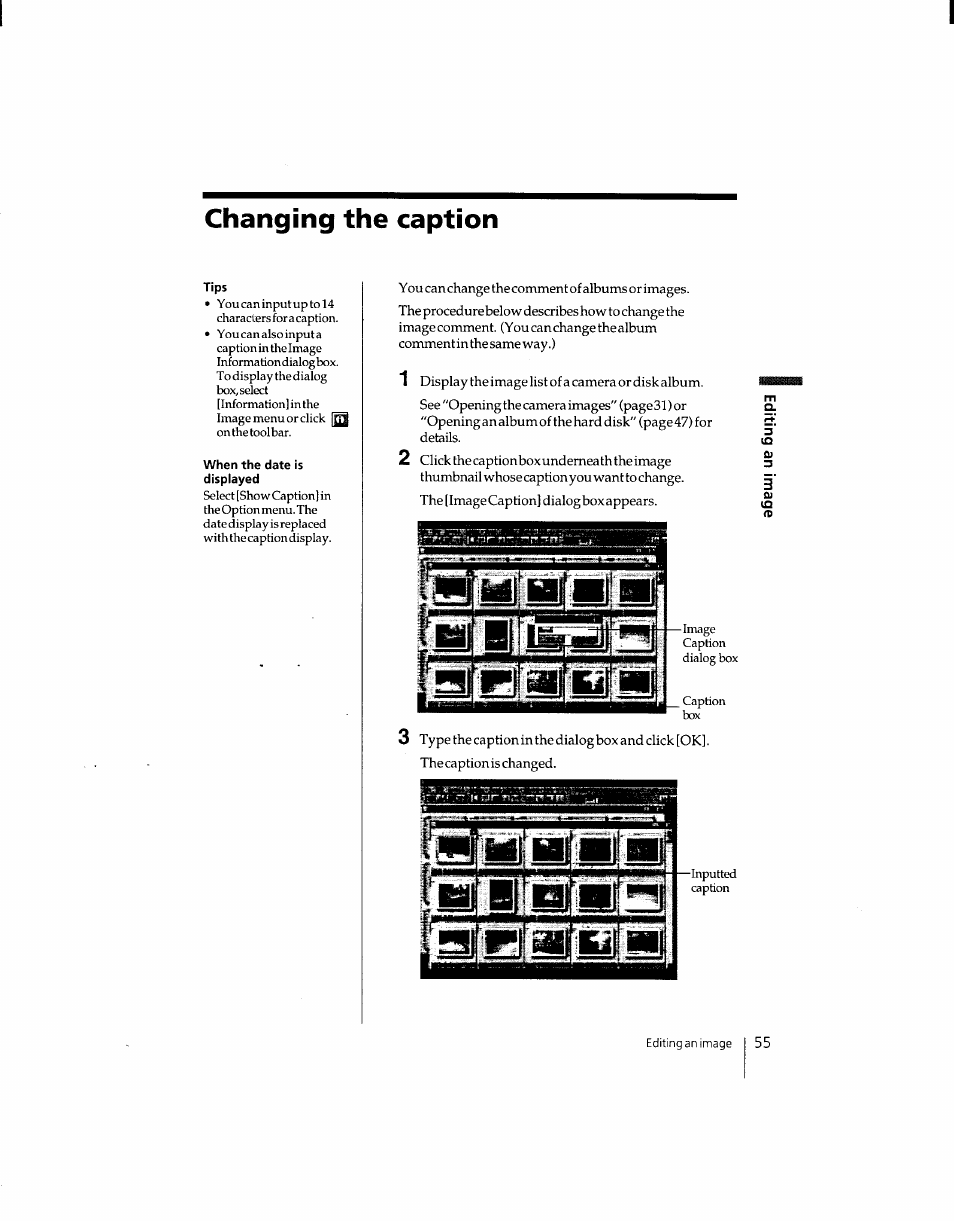 Changing the caption, Liiihlmsi 'ii'iiih is siiiw | Sony DSC-F1 User Manual | Page 54 / 127