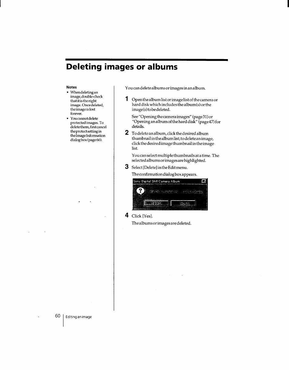 Deleting images or albums | Sony DSC-F1 User Manual | Page 59 / 127