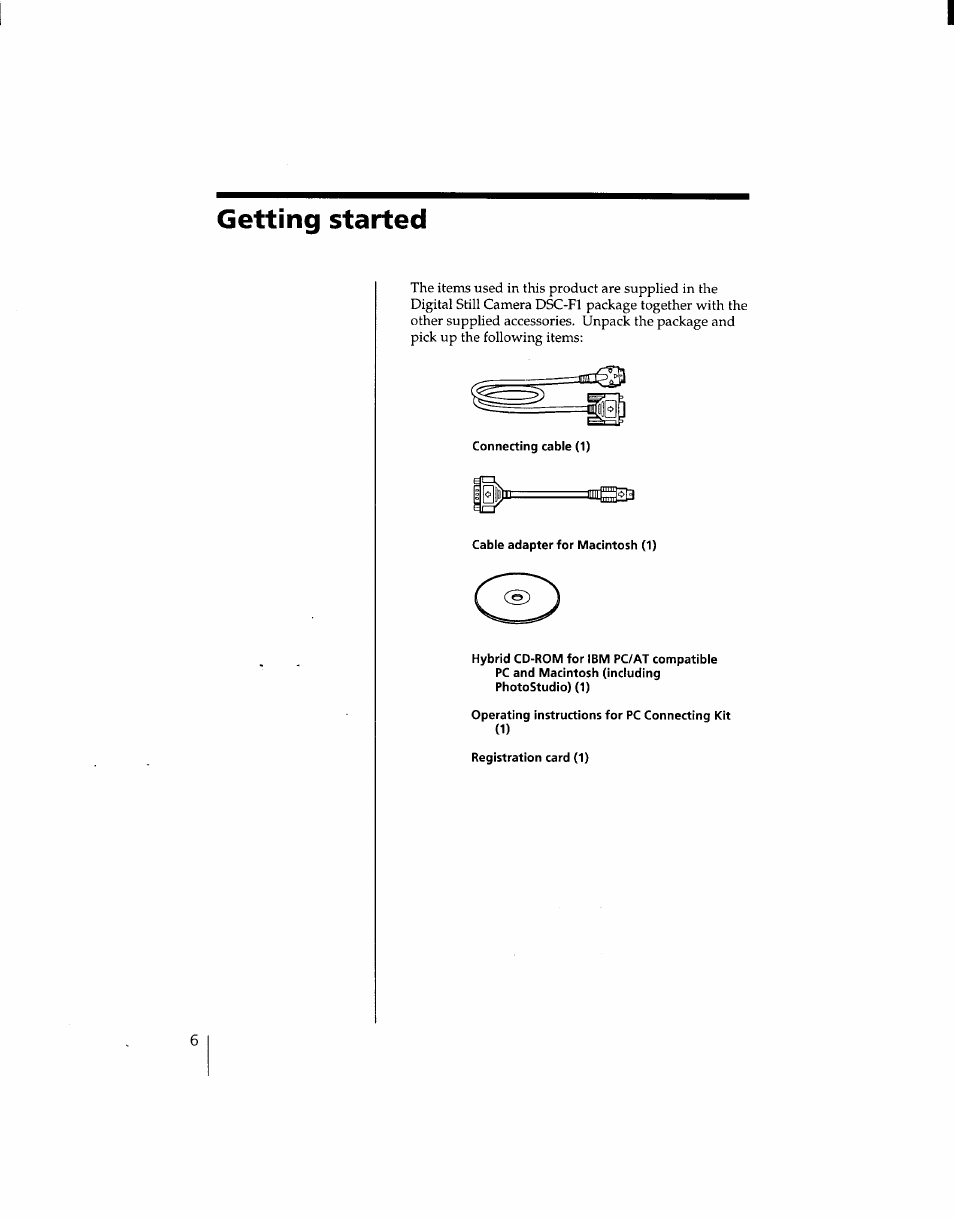 Getting started | Sony DSC-F1 User Manual | Page 6 / 127