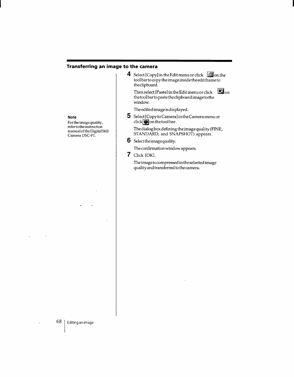 Transferring an image to the camera | Sony DSC-F1 User Manual | Page 68 / 127