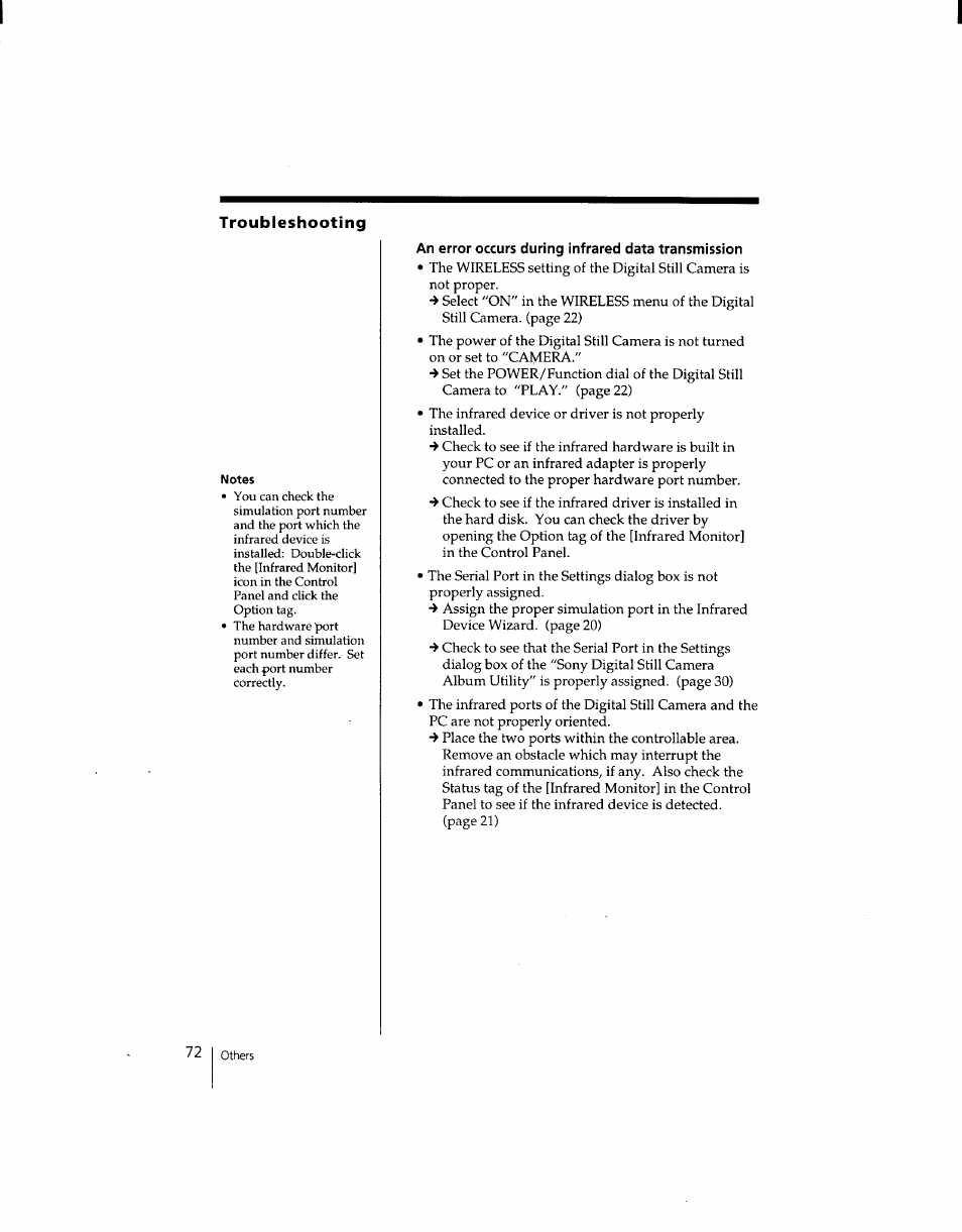 An error occurs during infrared data transmission | Sony DSC-F1 User Manual | Page 72 / 127