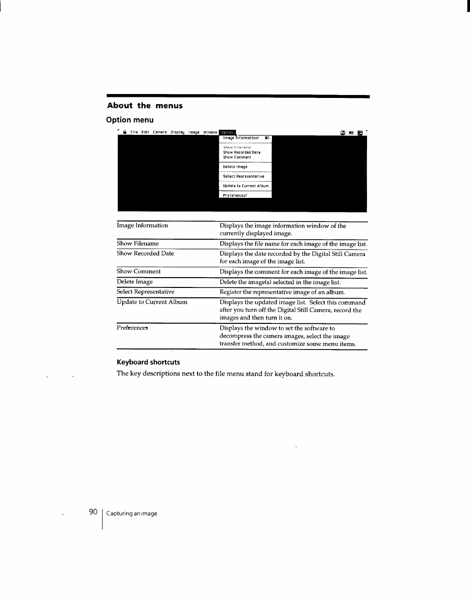 Keyboard shortcuts | Sony DSC-F1 User Manual | Page 90 / 127