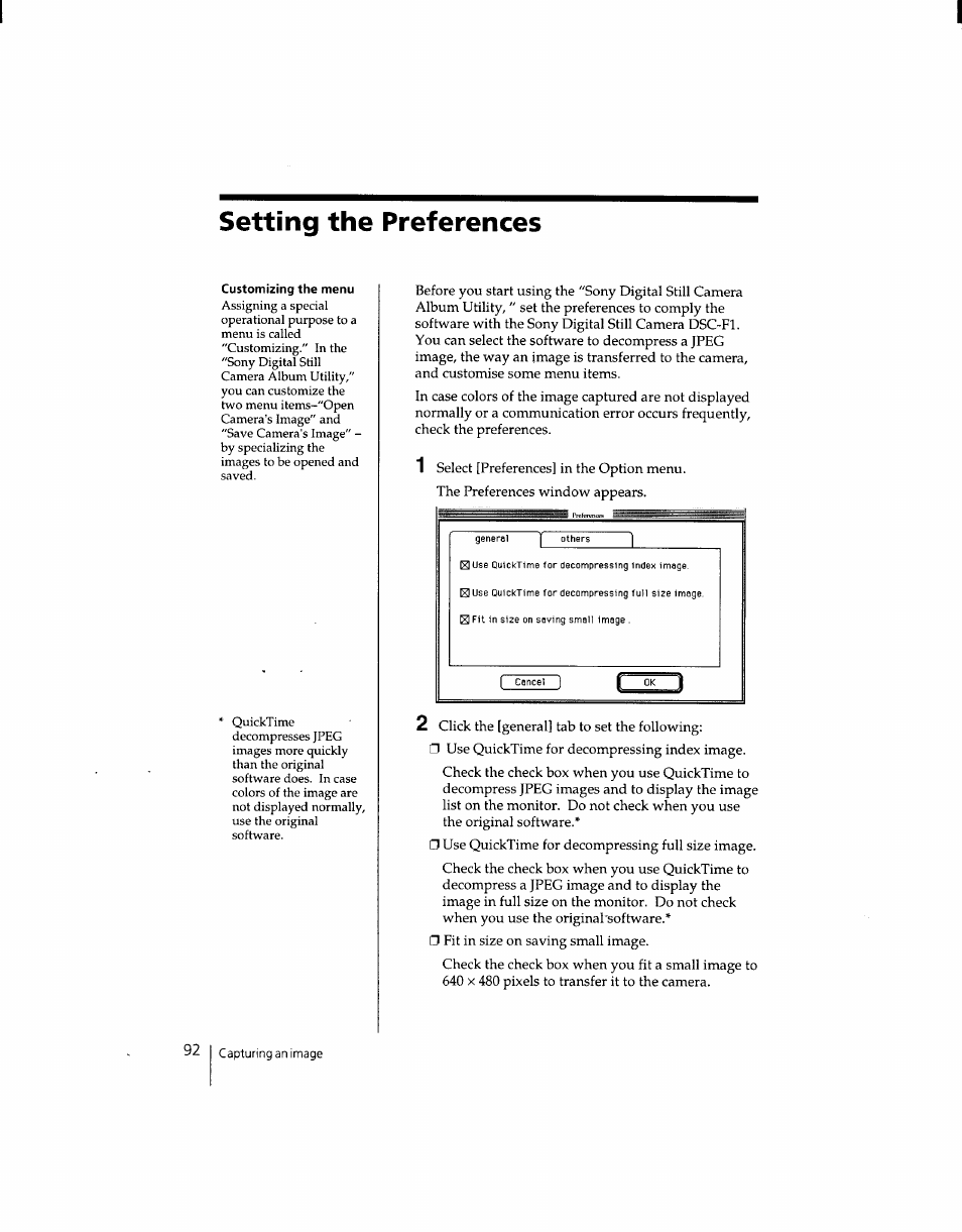 Setting the preferences | Sony DSC-F1 User Manual | Page 92 / 127