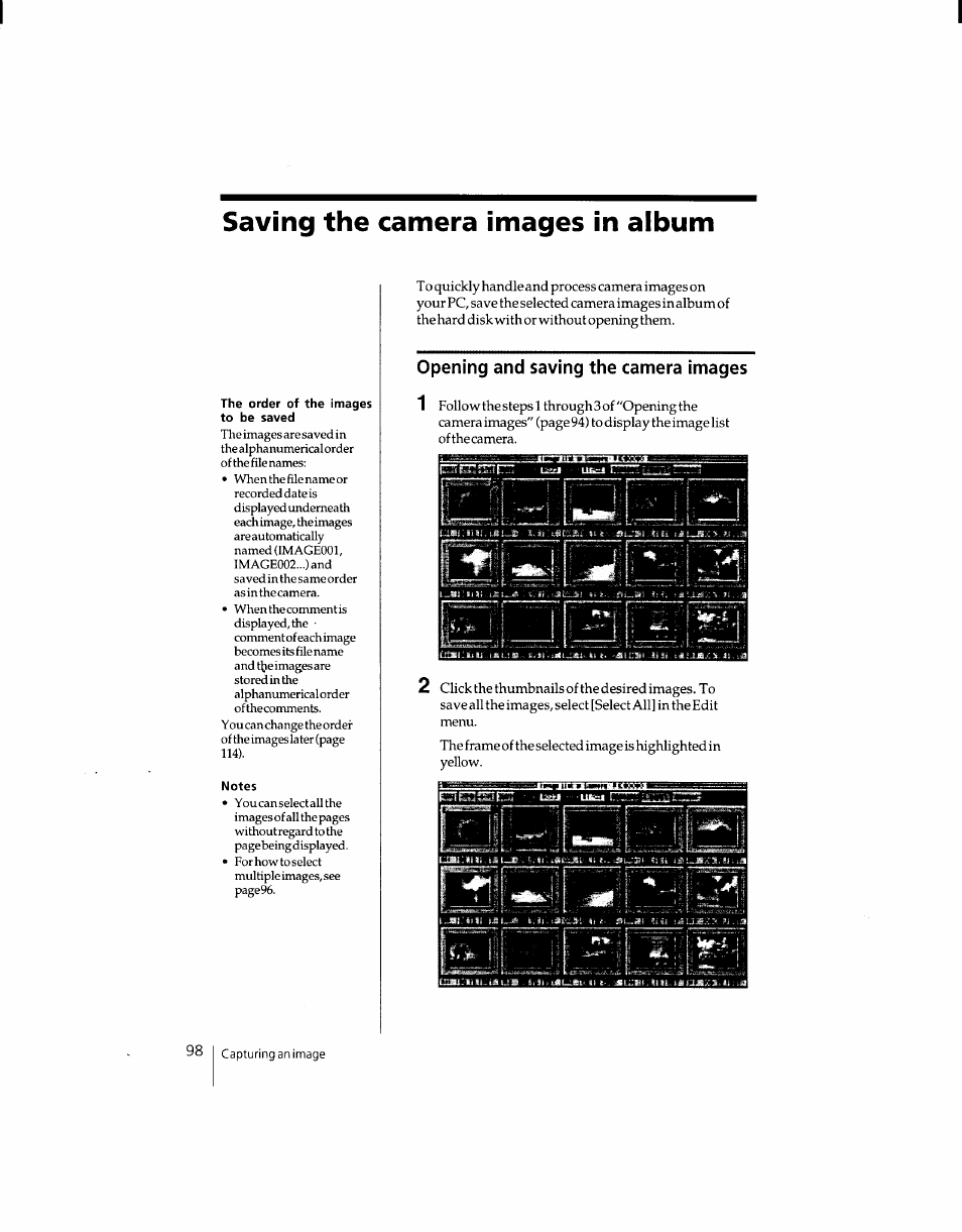 Saving the camera images in album | Sony DSC-F1 User Manual | Page 98 / 127