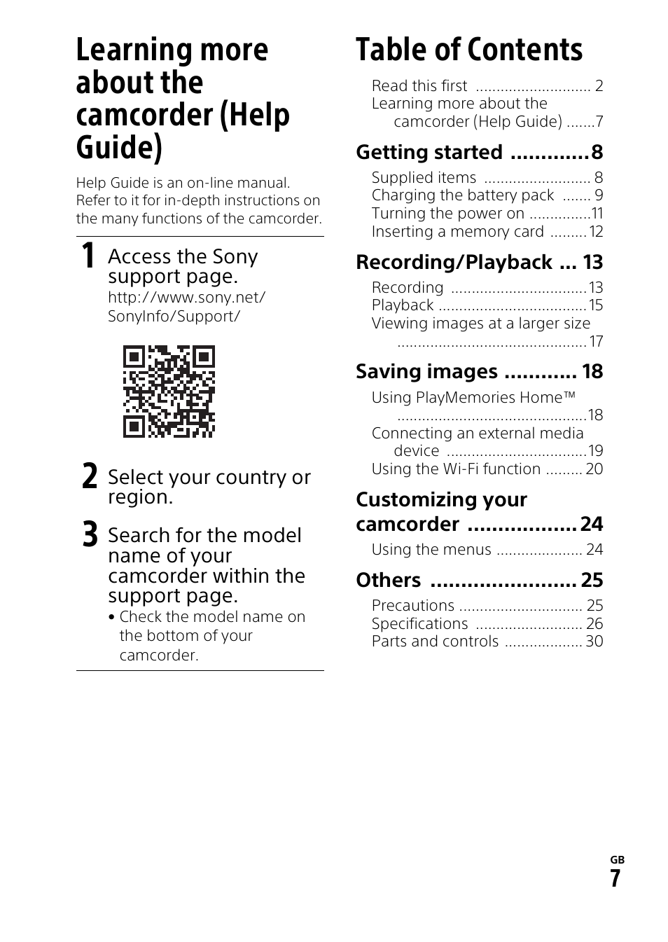 Sony HDR-PJ340 User Manual | Page 7 / 32