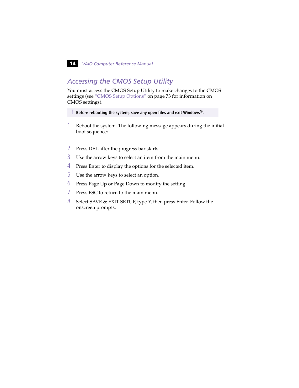 Accessing the cmos setup utility | Sony PCV-L630 User Manual | Page 22 / 110