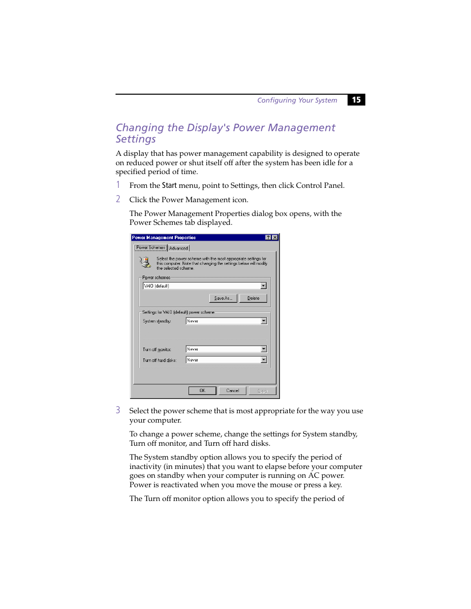 Changing the display's power management settings | Sony PCV-L630 User Manual | Page 23 / 110