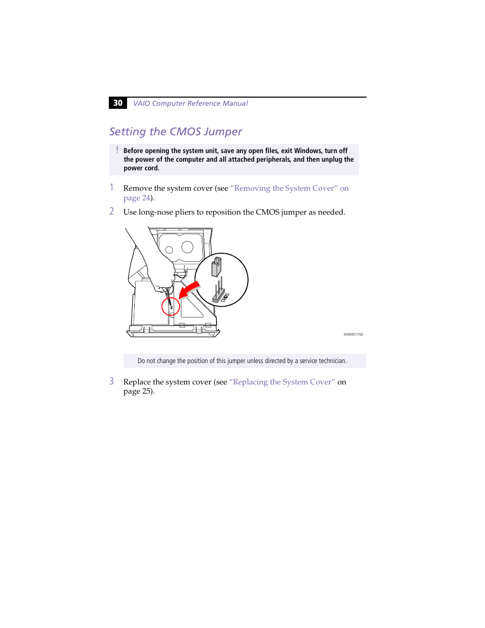 Setting the cmos jumper | Sony PCV-L630 User Manual | Page 38 / 110