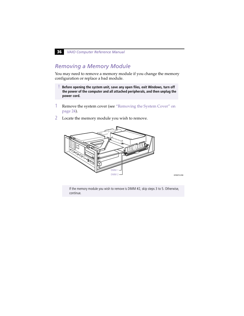 Removing a memory module | Sony PCV-L630 User Manual | Page 44 / 110