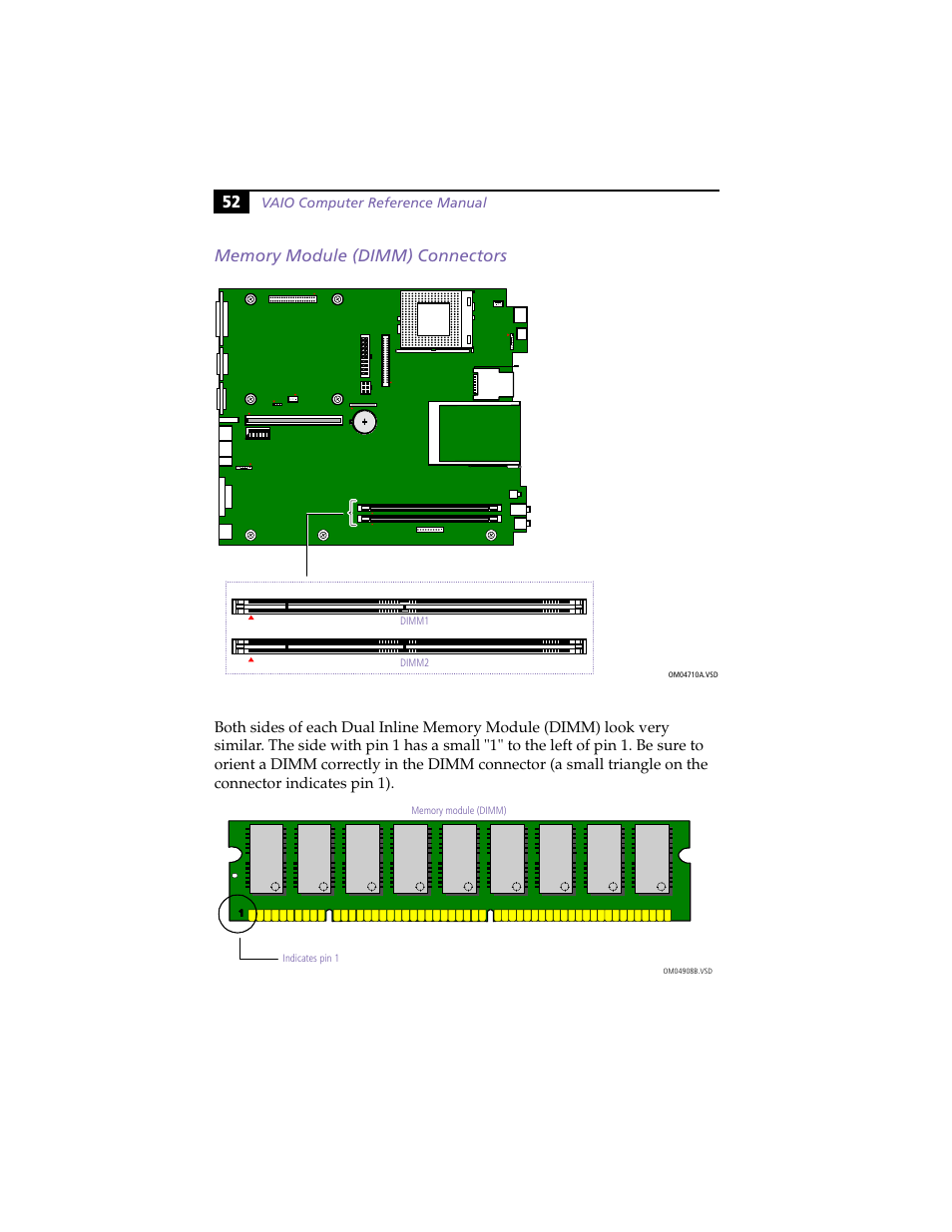 Memory module (dimm) connectors, Vaio computer reference manual | Sony PCV-L630 User Manual | Page 60 / 110