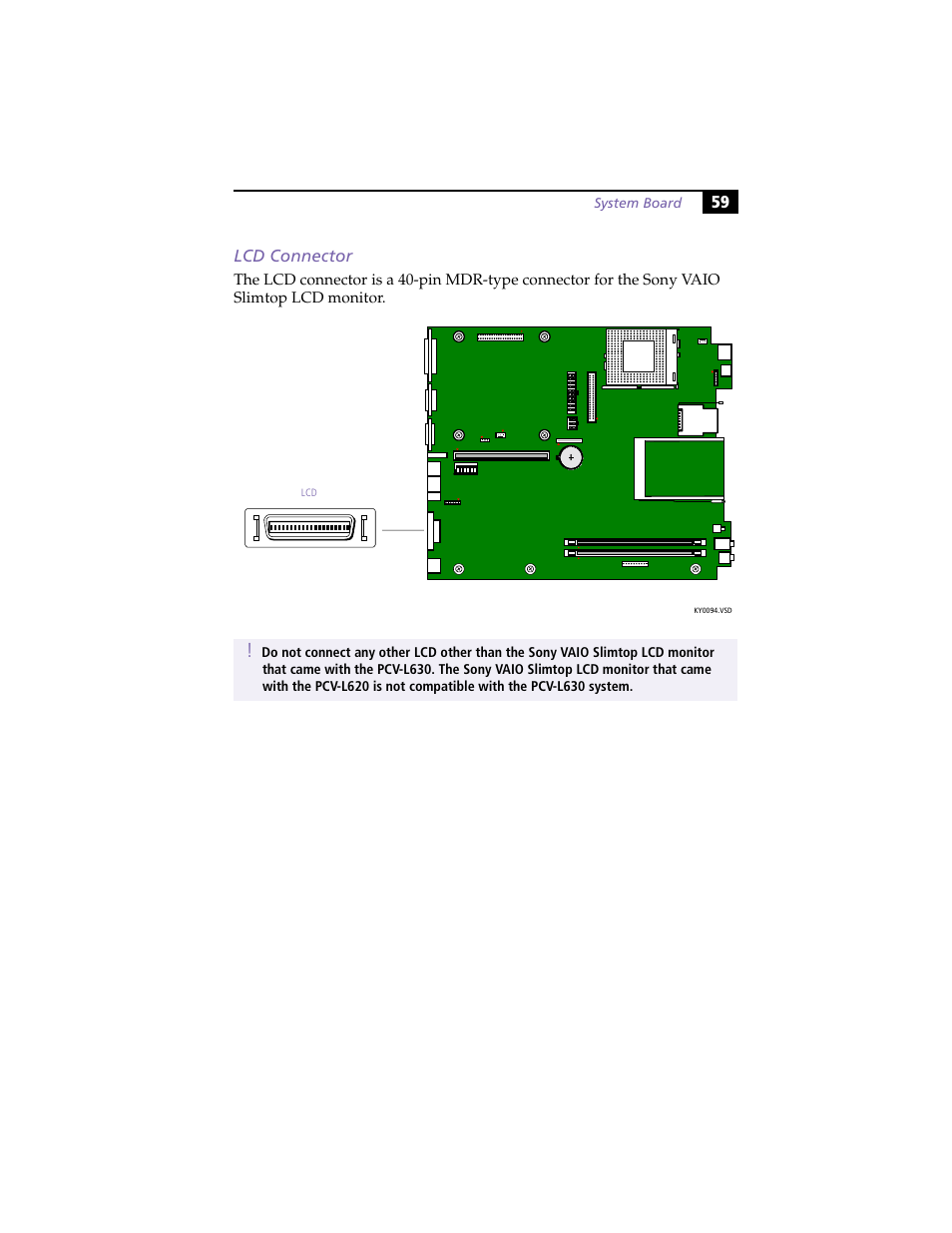 Lcd connector, 59 lcd connector | Sony PCV-L630 User Manual | Page 67 / 110