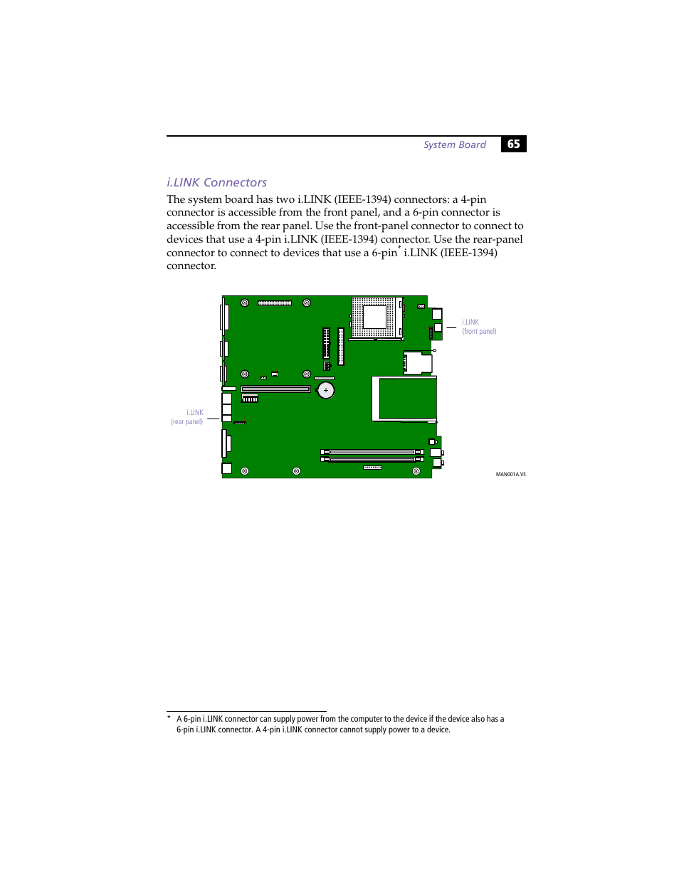 I.link connectors, 65 i.link connectors, I.link (ieee-1394) connector | Sony PCV-L630 User Manual | Page 73 / 110