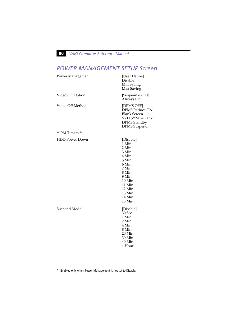 Power management setup screen | Sony PCV-L630 User Manual | Page 88 / 110