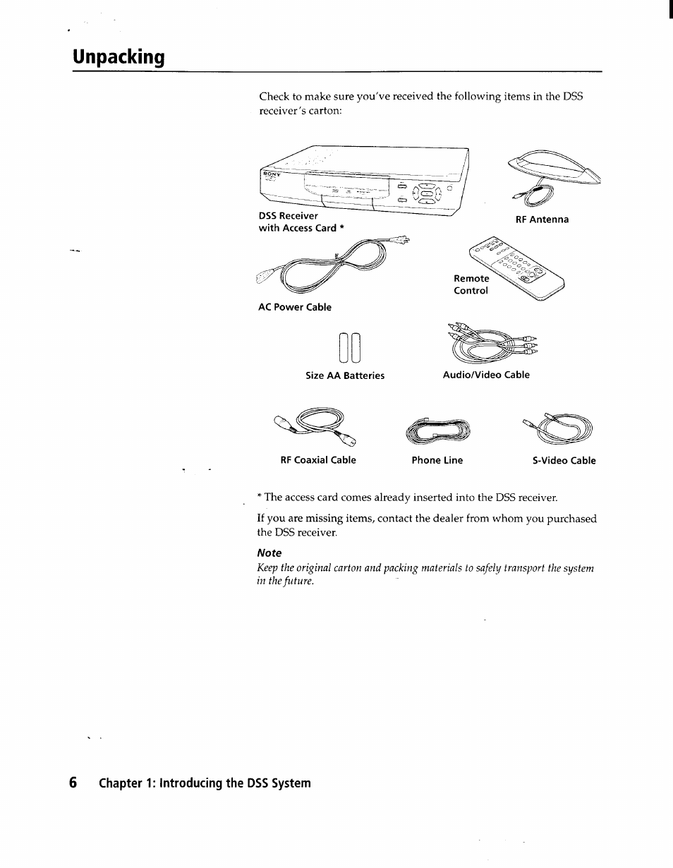 Unpacking, Size aa batteries | Sony SAT-A1 User Manual | Page 6 / 89
