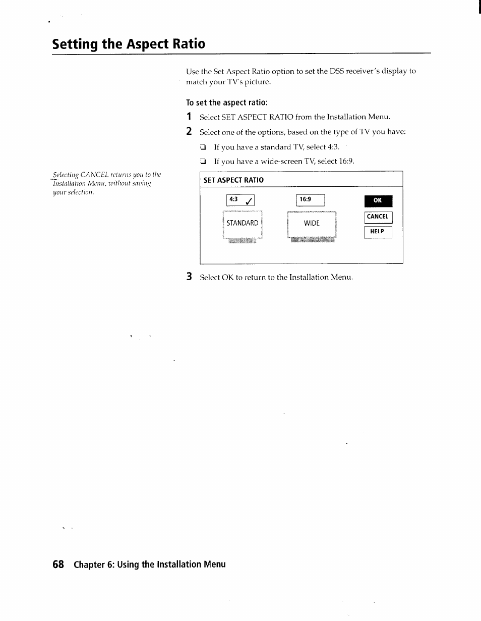 To set the aspect ratio, Set aspect ratio, Setting the aspect ratio | Sony SAT-A1 User Manual | Page 65 / 89