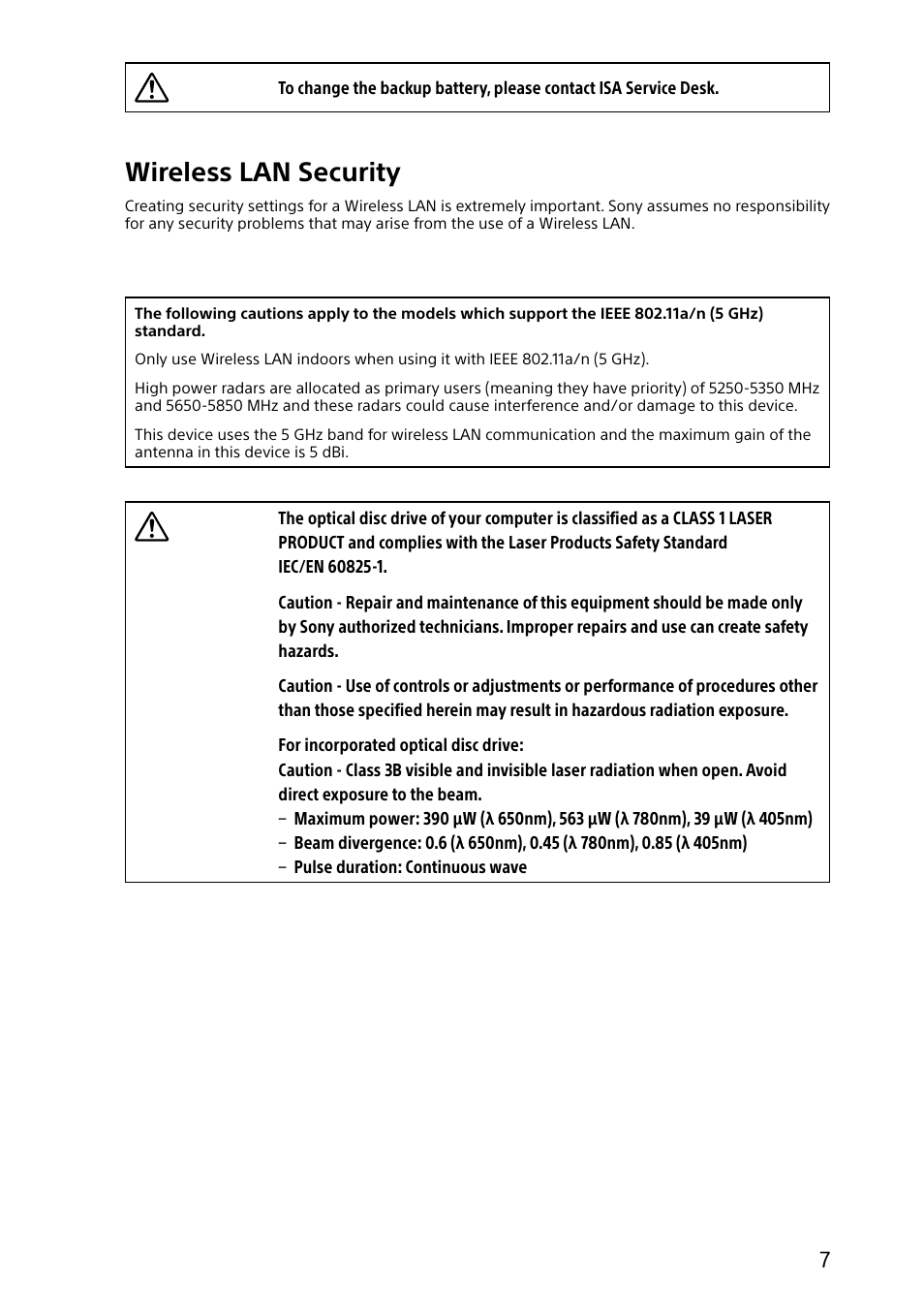 Wireless lan security | Sony SVS1313ZDZB User Manual | Page 7 / 16