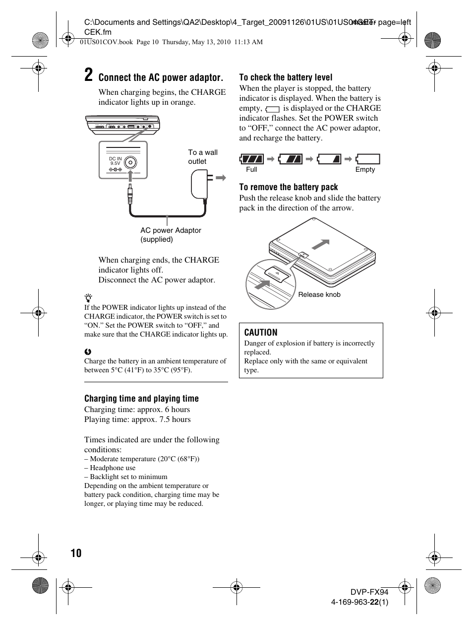 Connect the ac power adaptor | Sony DVP-FX94 User Manual | Page 10 / 40