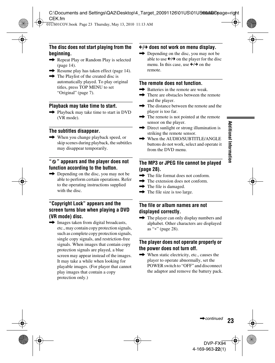 Sony DVP-FX94 User Manual | Page 23 / 40