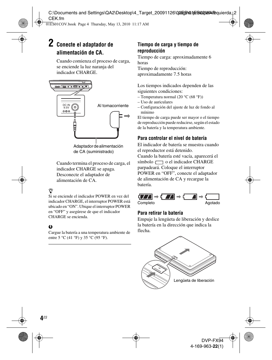 Conecte el adaptador de alimentación de ca | Sony DVP-FX94 User Manual | Page 34 / 40