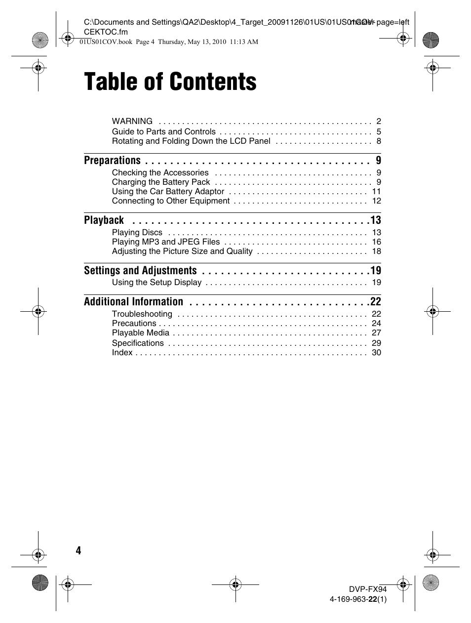 Sony DVP-FX94 User Manual | Page 4 / 40