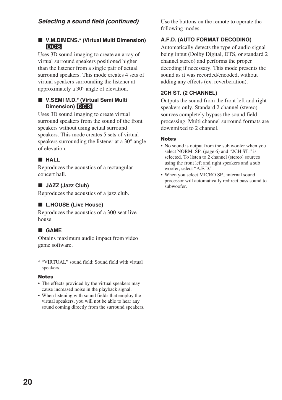 Sony STR-SL7 User Manual | Page 20 / 36