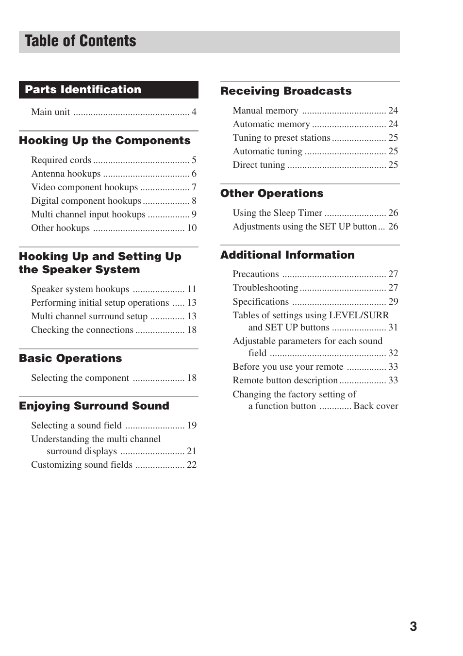 Sony STR-SL7 User Manual | Page 3 / 36