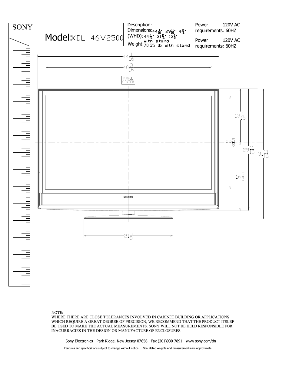 Sony KDL-46V2500 User Manual | 2 pages