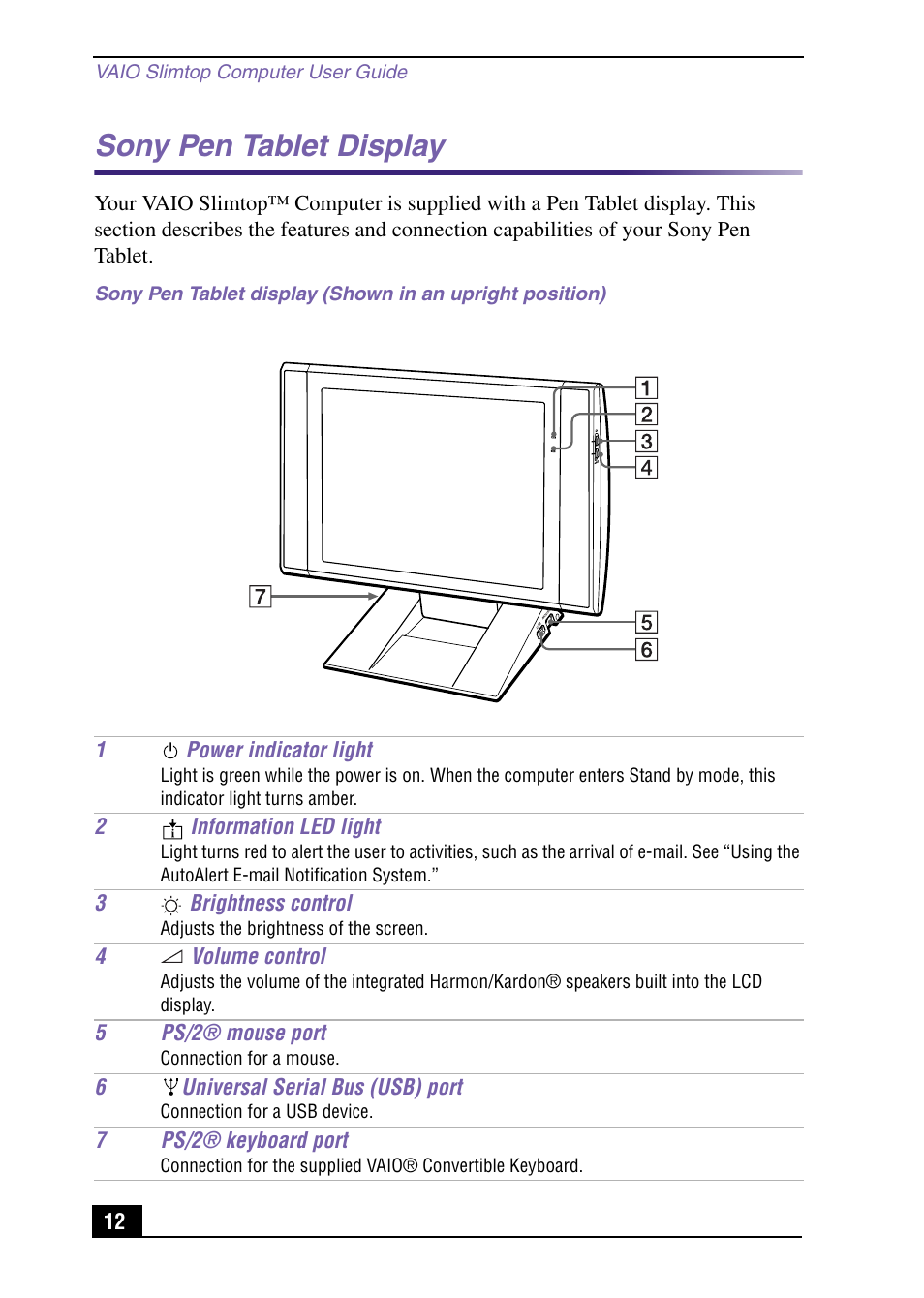 Sony pen tablet display | Sony PCV-LX920 User Manual | Page 12 / 112