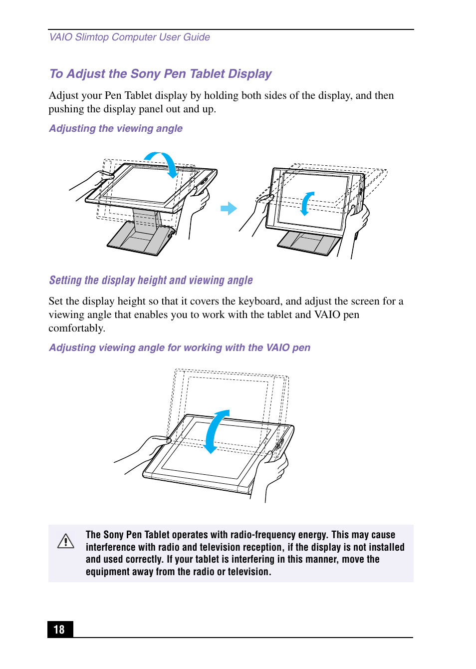 To adjust the sony pen tablet display | Sony PCV-LX920 User Manual | Page 18 / 112