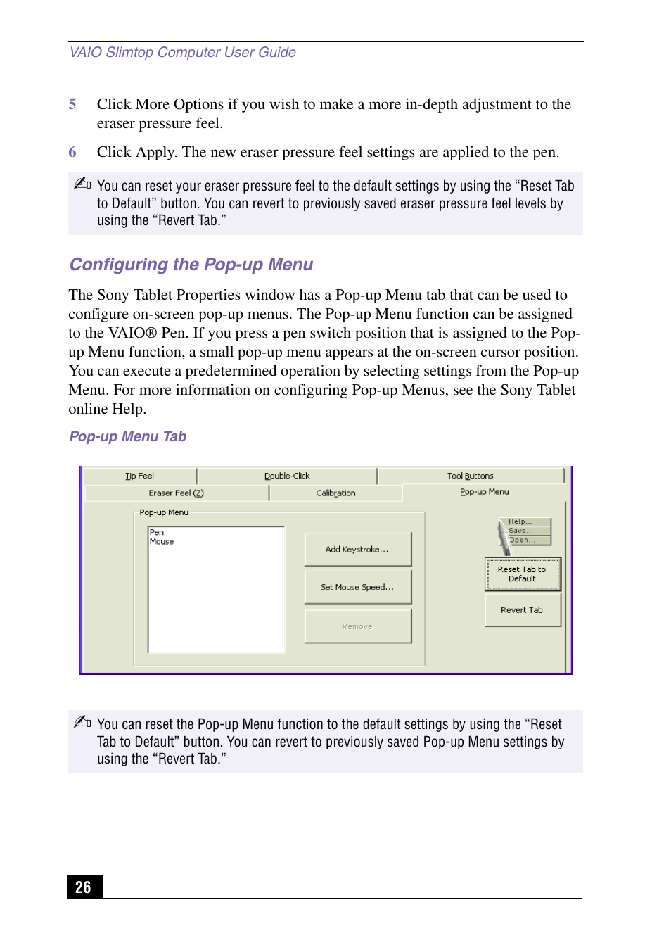 Configuring the pop-up menu | Sony PCV-LX920 User Manual | Page 26 / 112