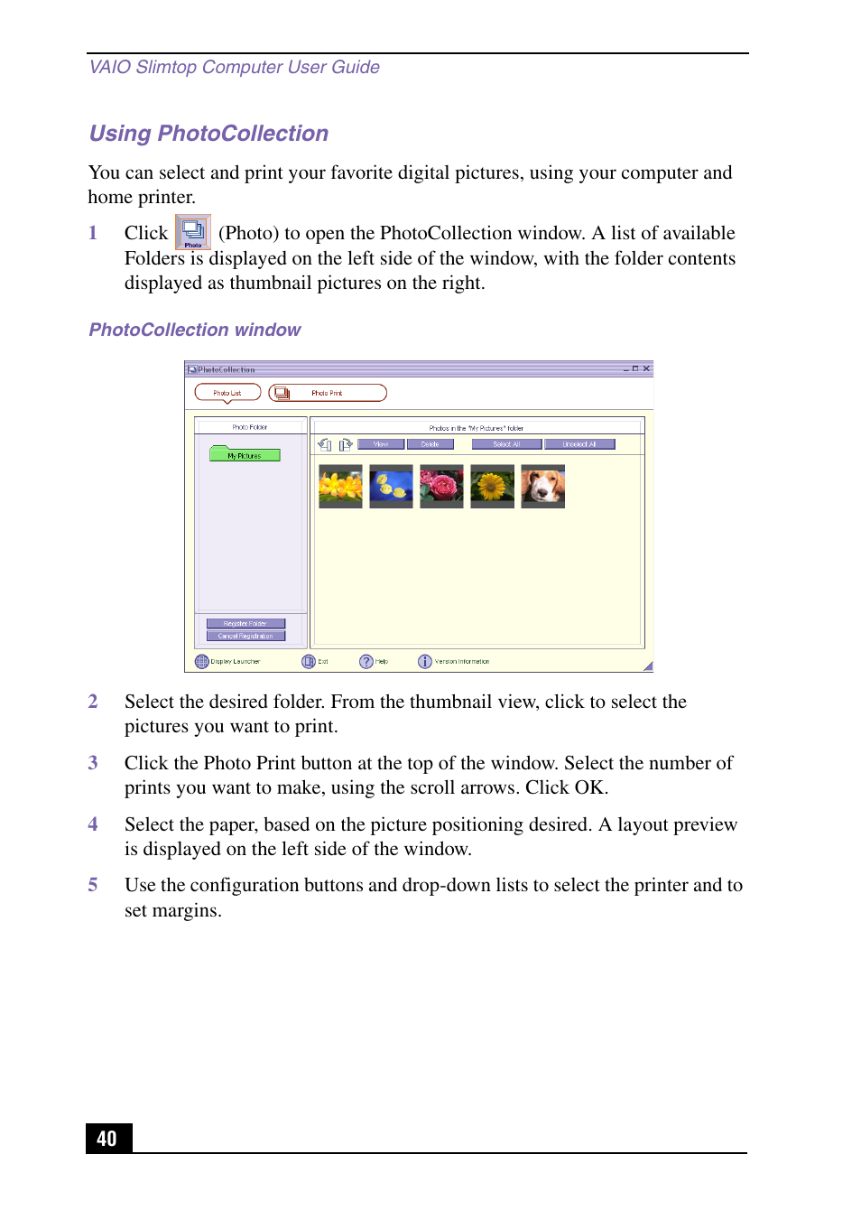 Using photocollection | Sony PCV-LX920 User Manual | Page 40 / 112