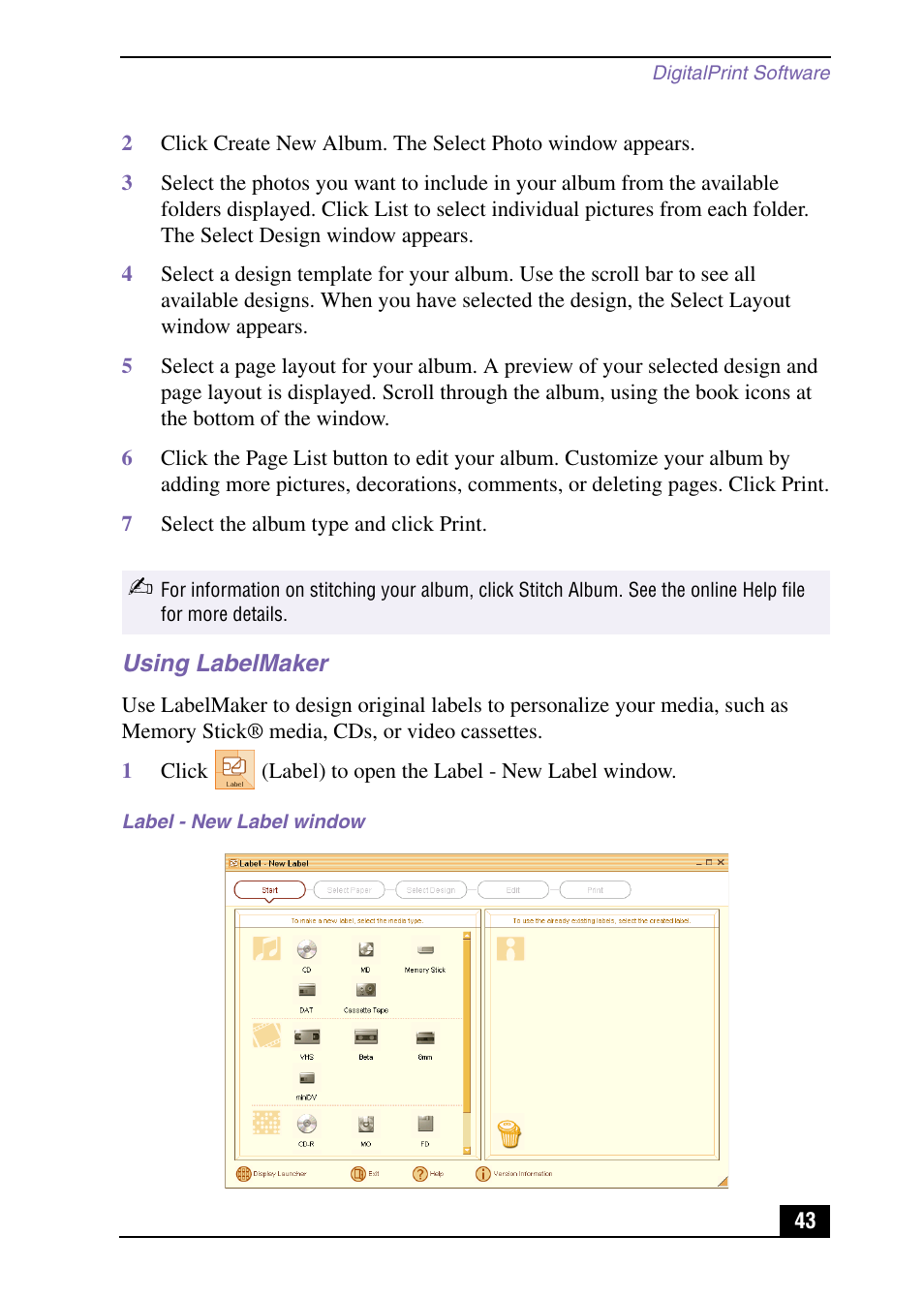 Using labelmaker | Sony PCV-LX920 User Manual | Page 43 / 112